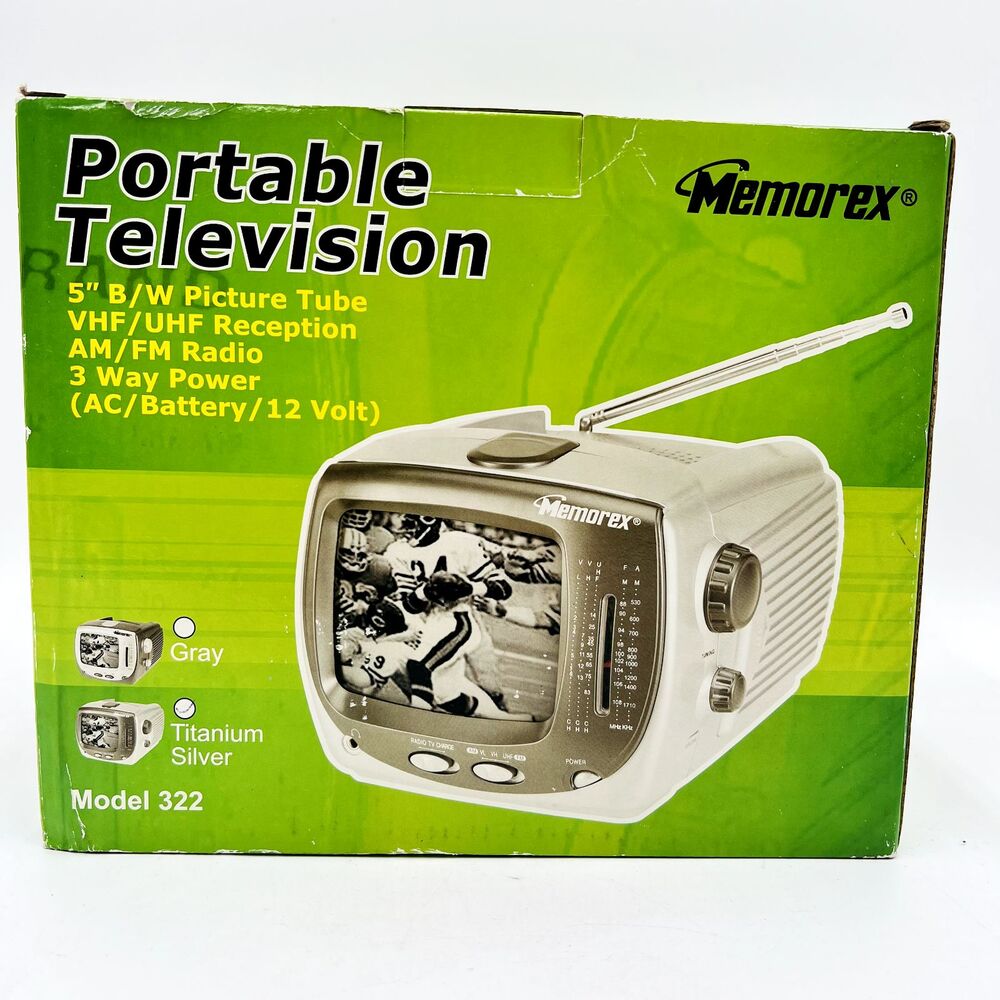 Memorex Portable 5" B/W TV AM/FM Radio Gaming Tailgating Complete in Box